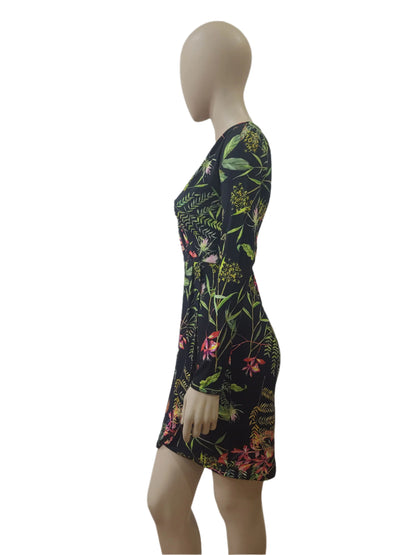 Tropical Bodycon Wrap Mini Dress – Extra Small Size