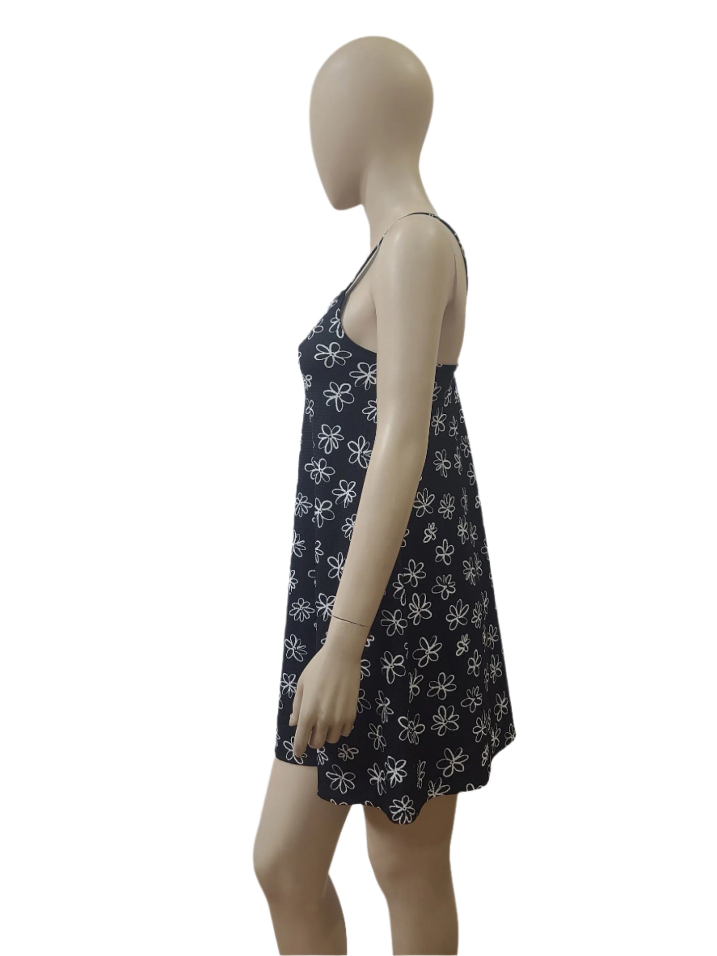 PRIMARK Black Daisy Print Mini Dress – Medium