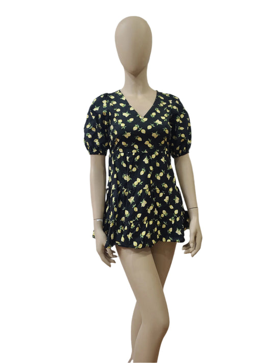 Lemon Print Cotton Mini Dress – Extra Small Size (Bust 24", Height 28")