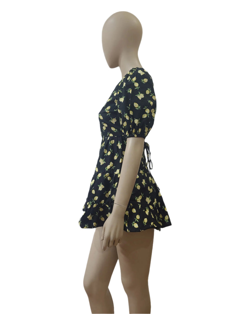 Ladies Lemon Print Mini Dress – Size XS