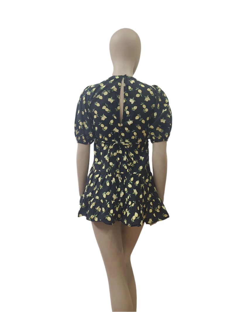 Ladies Lemon Print Mini Dress – Size XS