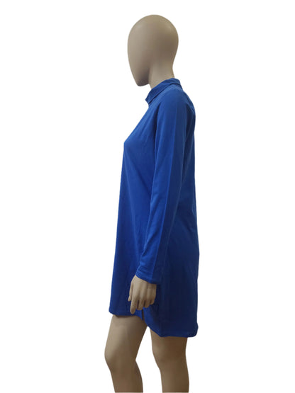 Ladies Solid Blue Cotton Mini Dress – Size Large