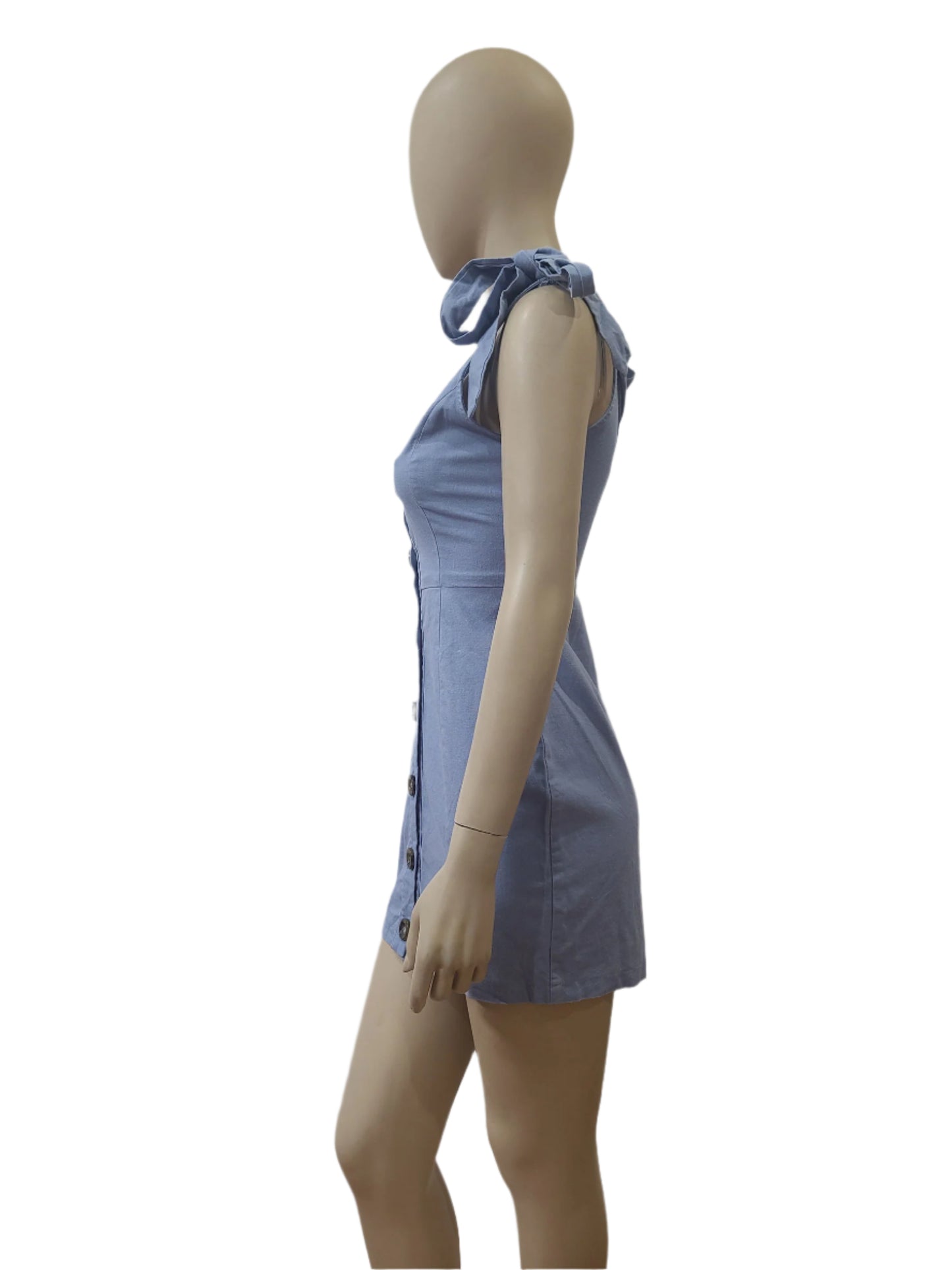 Light Blue Cotton Sleeveless Mini Dress by PRETTYLITTLETHING – Small Size