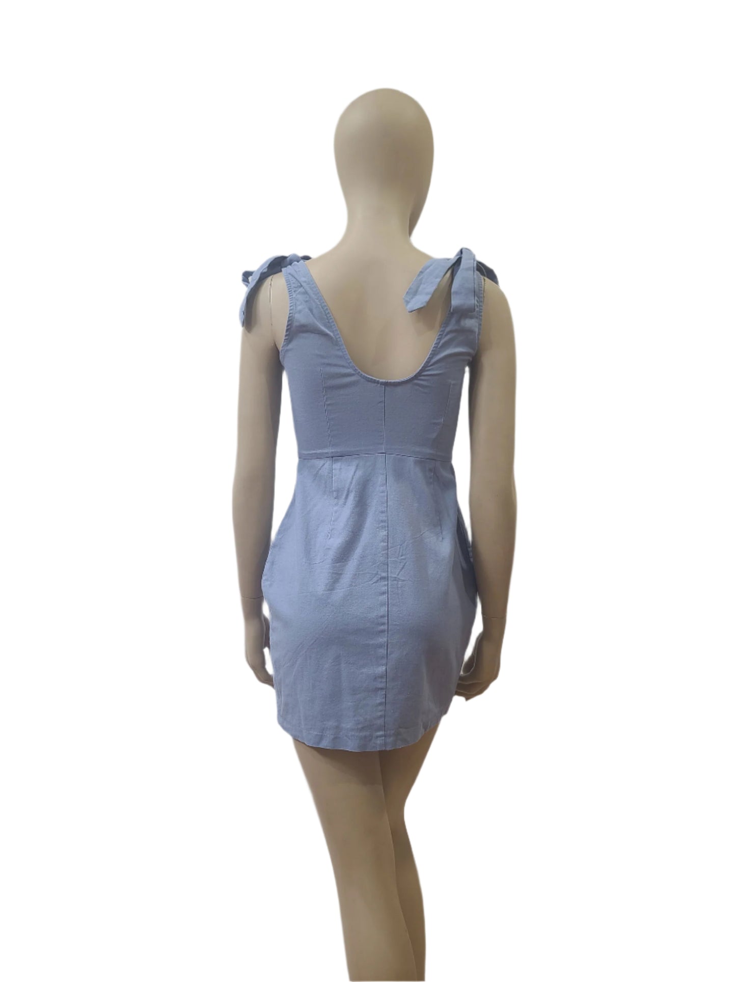 Light Blue Cotton Sleeveless Mini Dress by PRETTYLITTLETHING – Small Size