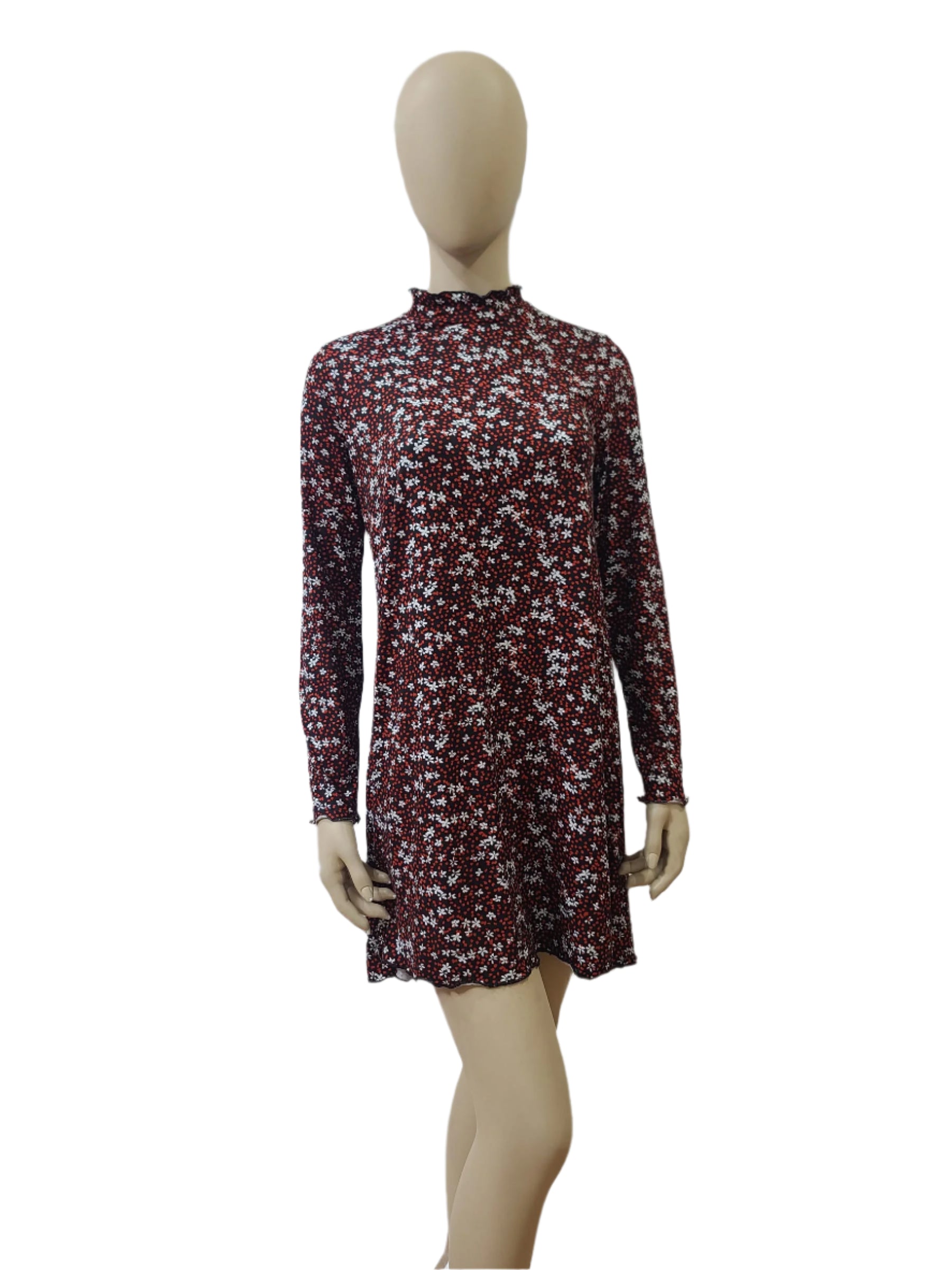 Primark floral mini dress with high neck and full sleeves – medium size