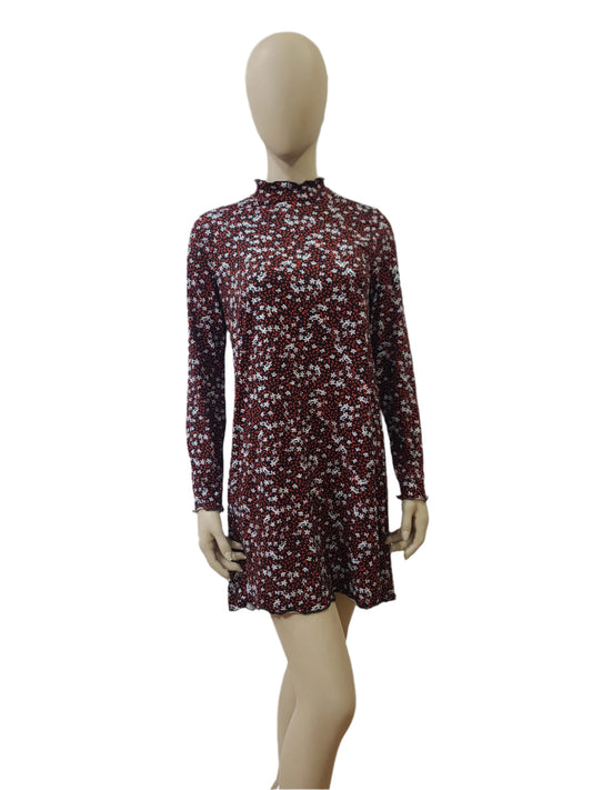 Primark floral mini dress with high neck and full sleeves – medium size