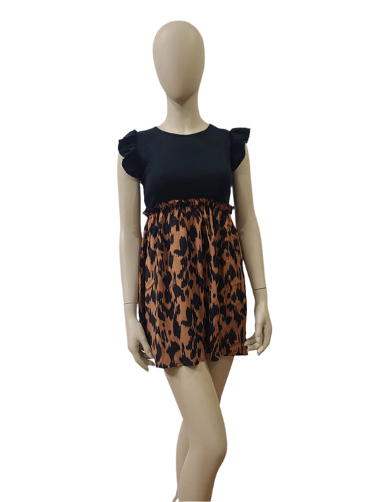 SHEIN leopard print mini dress with ruffle sleeves – small size