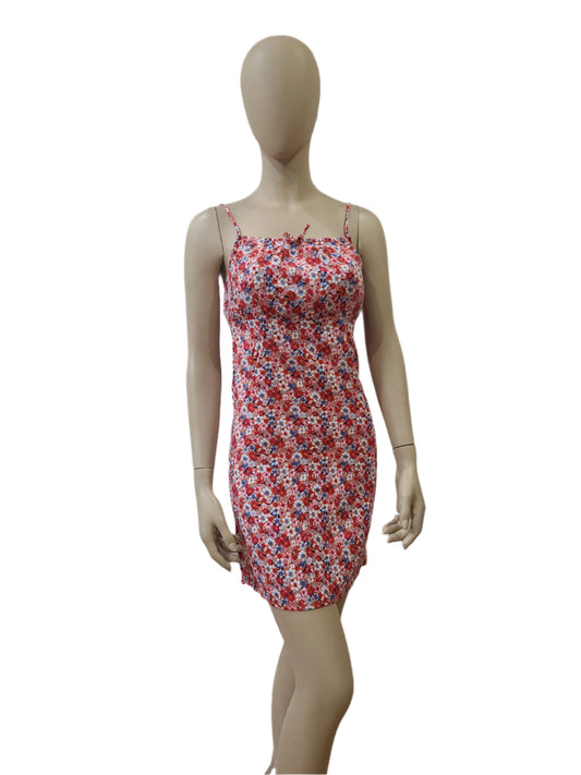Primark red floral cotton mini dress with spaghetti straps – small size