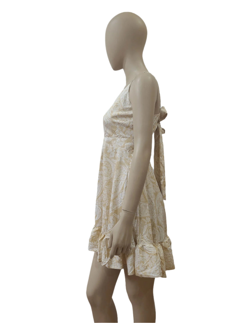 Boohoo Beige Paisley Sleeveless Mini Dress – Medium