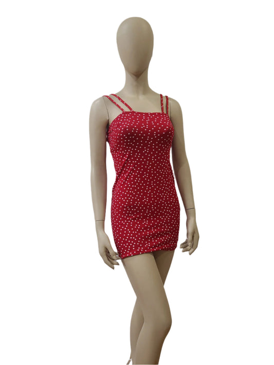 Missguided red polka dot sleeveless bodycon mini dress with square neckline – extra small size

