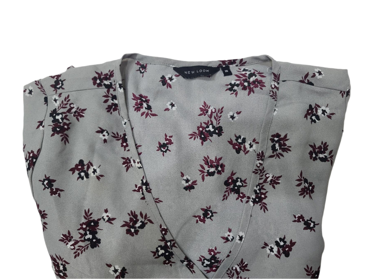 New Look Grey Floral Wrap Mini Dress – Small