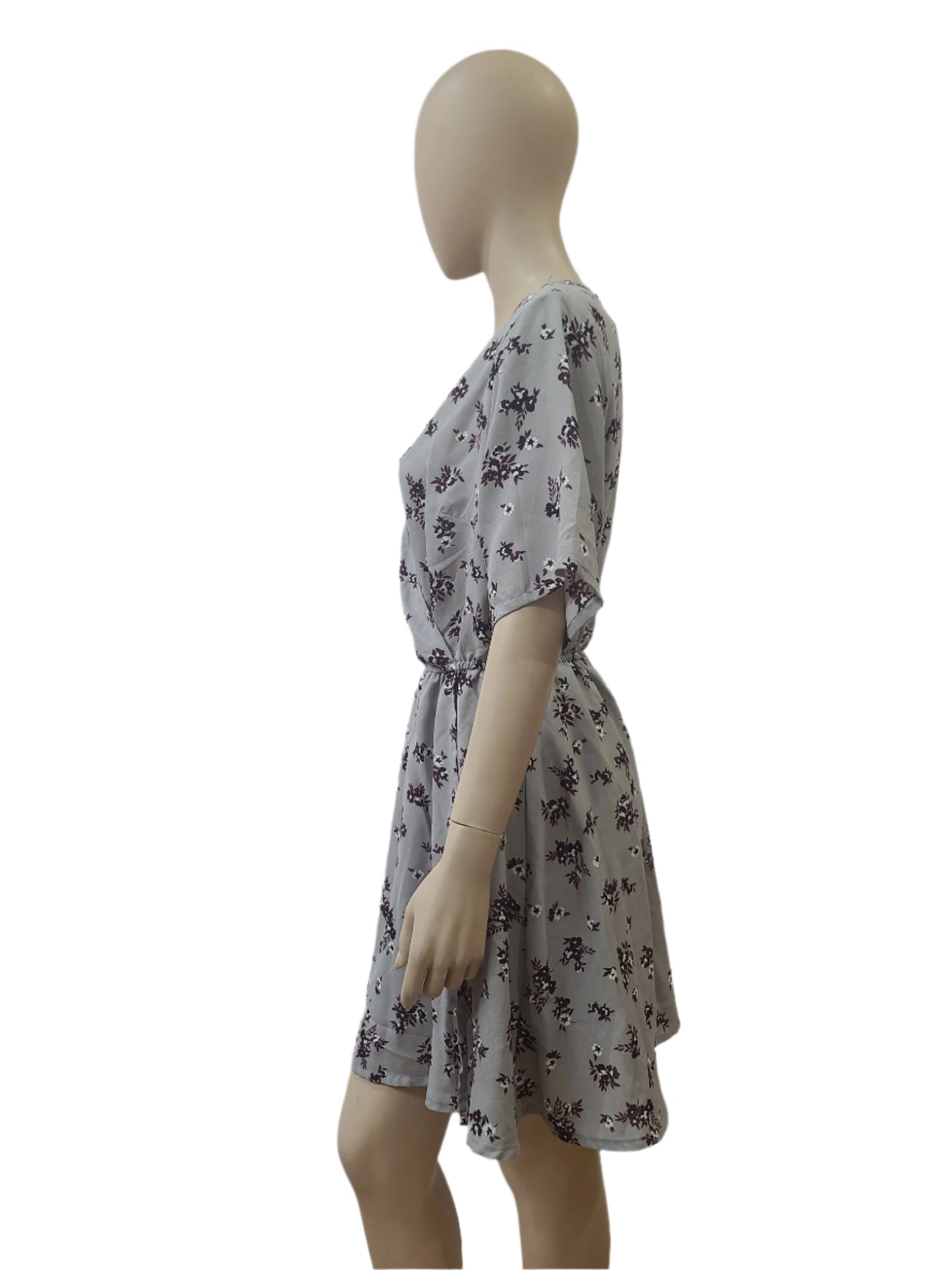 New Look Grey Floral Wrap Mini Dress – Small