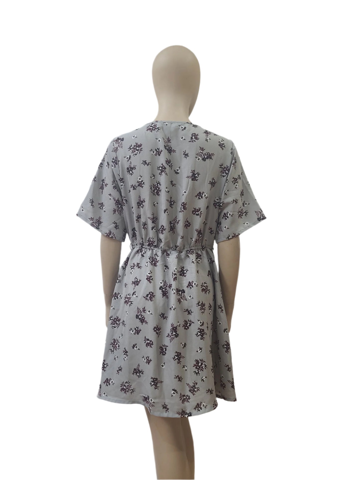 New Look Grey Floral Wrap Mini Dress – Small