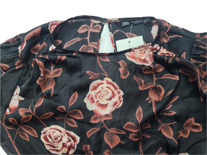 Zara Black Floral Bodycon Mini Dress – Small