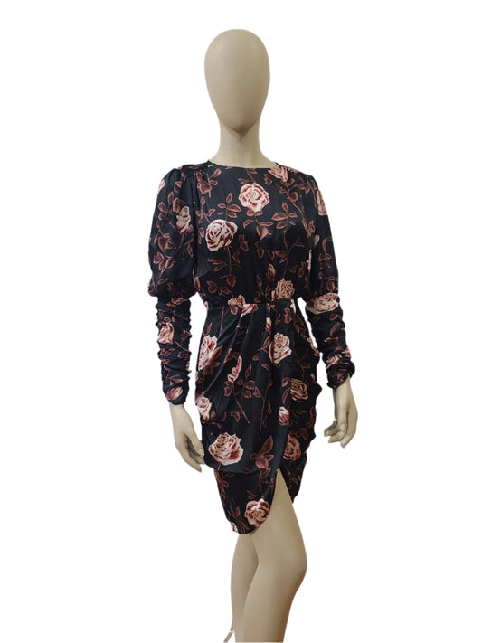  Zara black floral bodycon mini dress with full sleeves – small size