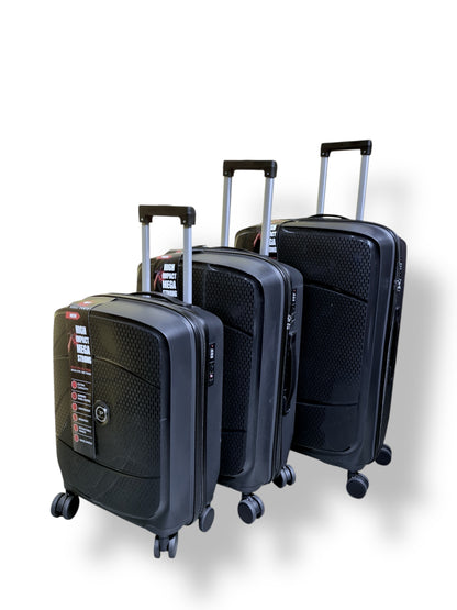Dubai Power 3-Piece Hard Shell Luggage Set – Mega Strong – Black