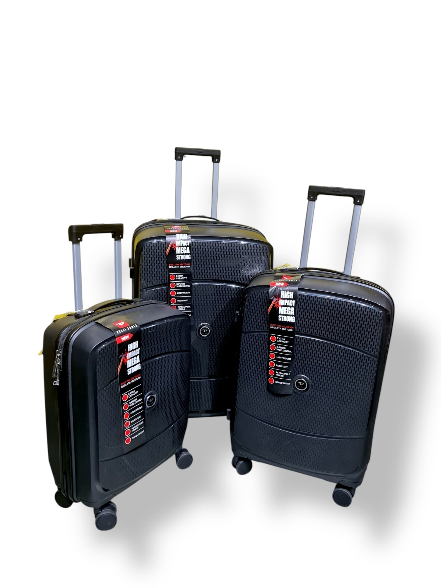 Dubai Power 3-Piece Hard Shell Luggage Set – Mega Strong – Black