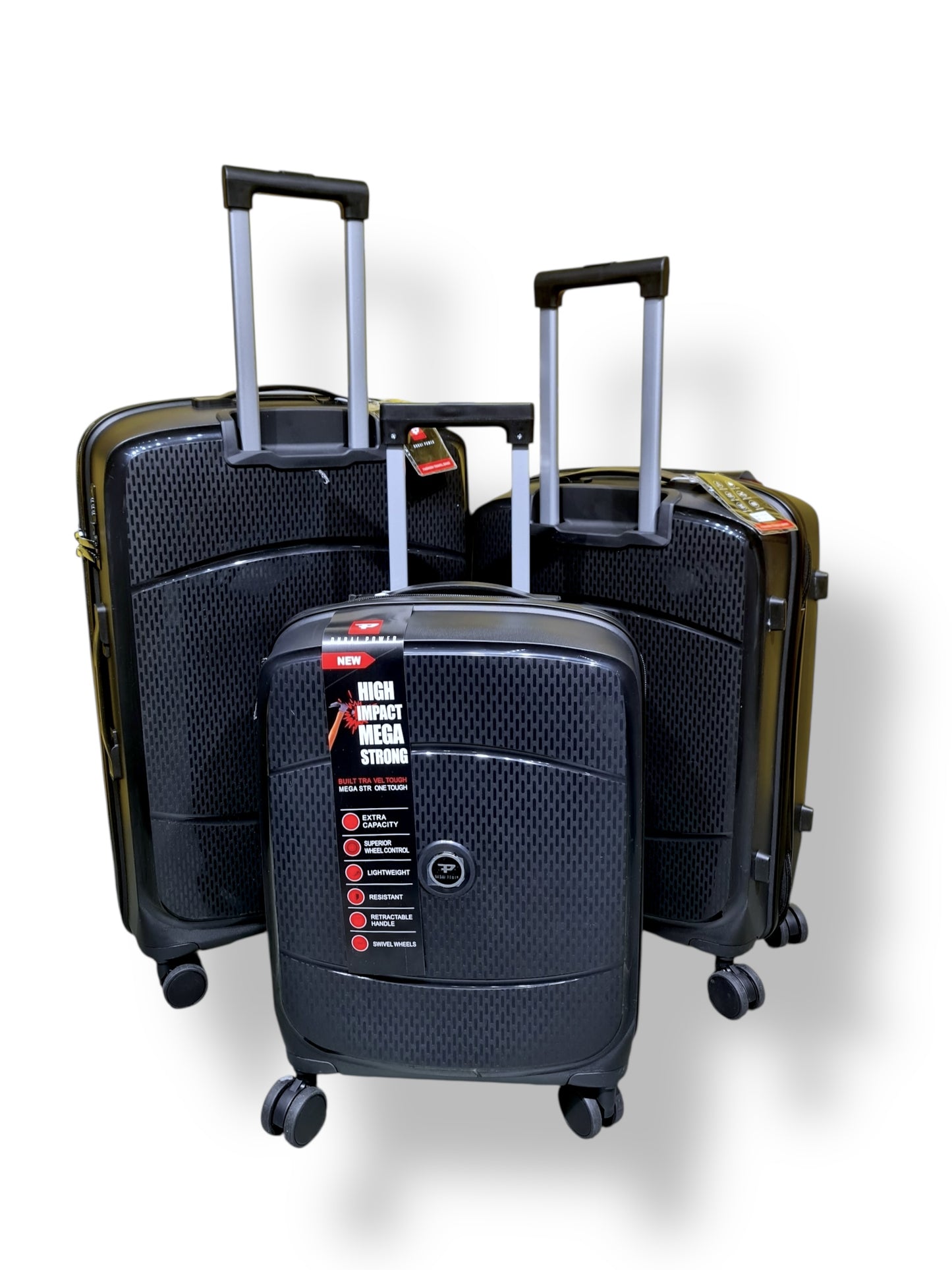 Dubai Power 3-Piece Hard Shell Luggage Set – Mega Strong – Black