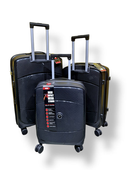 Dubai Power 3-Piece Hard Shell Luggage Set – Mega Strong – Black