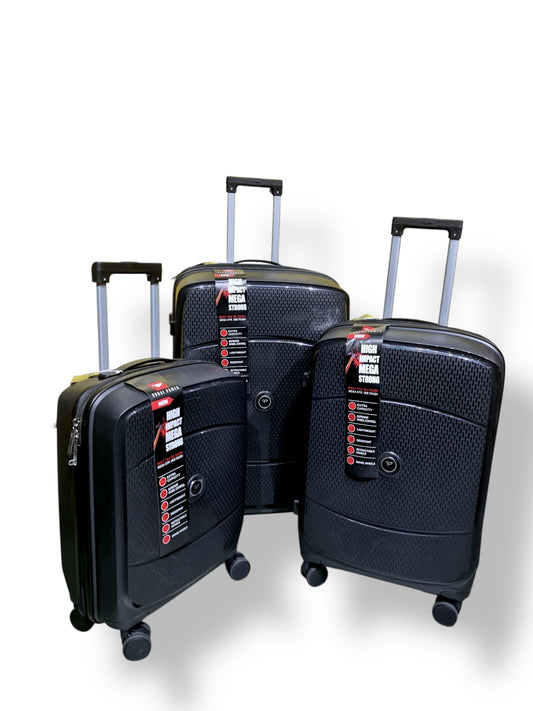 Dubai Power 3-Piece Hard Shell Luggage Set – Mega Strong – Black