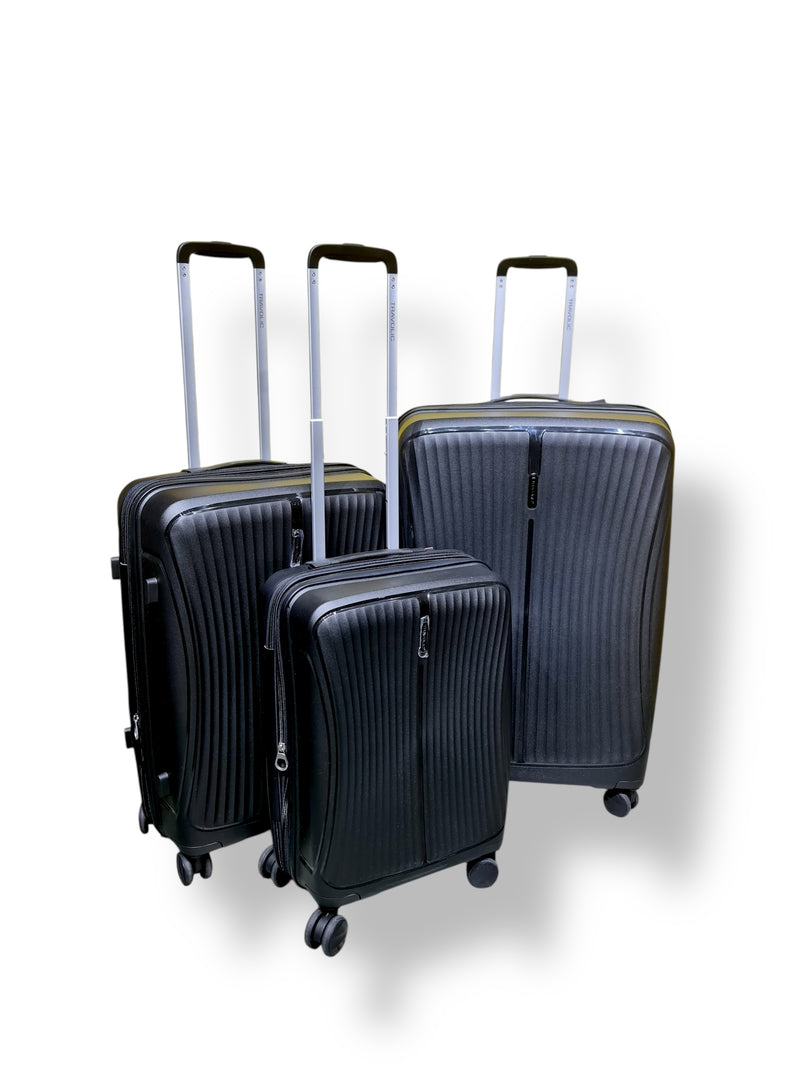 Black 3-Piece Hard Shell Luggage Set – Anti-Theft Zipper & Expandable