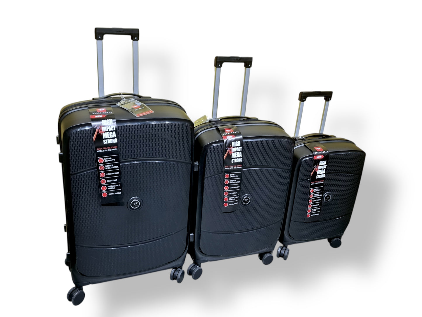 Dubai Power 3-Piece Hard Shell Luggage Set – Mega Strong – Black