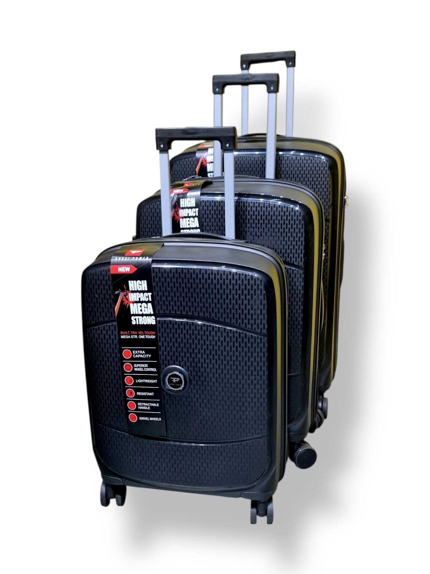 Dubai Power 3-Piece Hard Shell Luggage Set – Mega Strong – Black