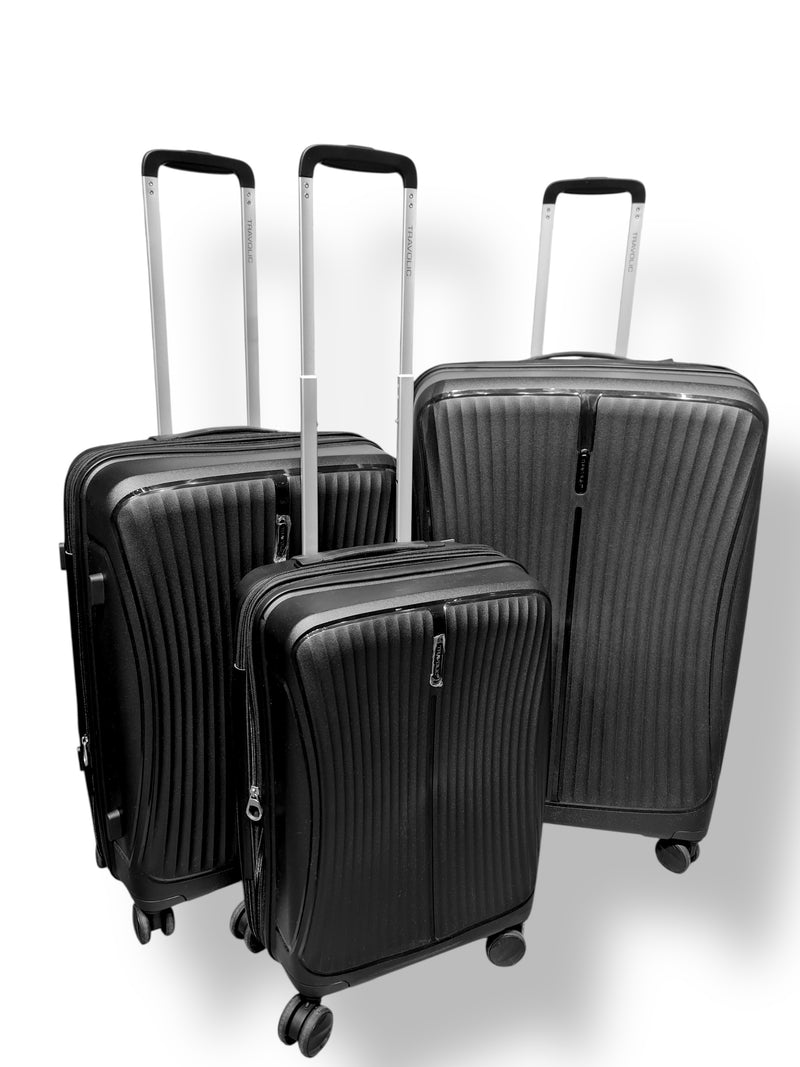 Black 3-Piece Hard Shell Luggage Set – Anti-Theft Zipper & Expandable