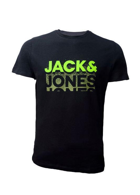 Black Jack & Jones unisex t-shirt with neon green printed logo – size M