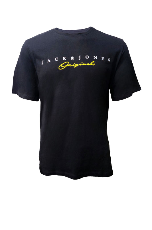 Black unisex Jack & Jones t-shirt with yellow "Originals" print – size XL