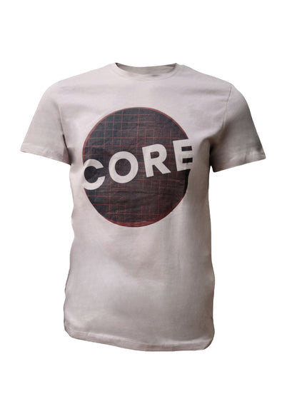 Light pink Jack & Jones t-shirt with bold black circular CORE print – casual unisex cotton top

