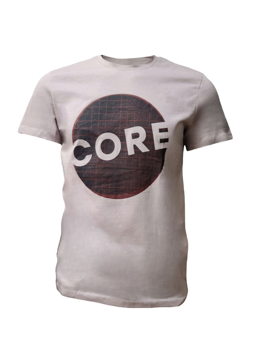Light pink Jack & Jones t-shirt with bold black circular CORE print – casual unisex cotton top


