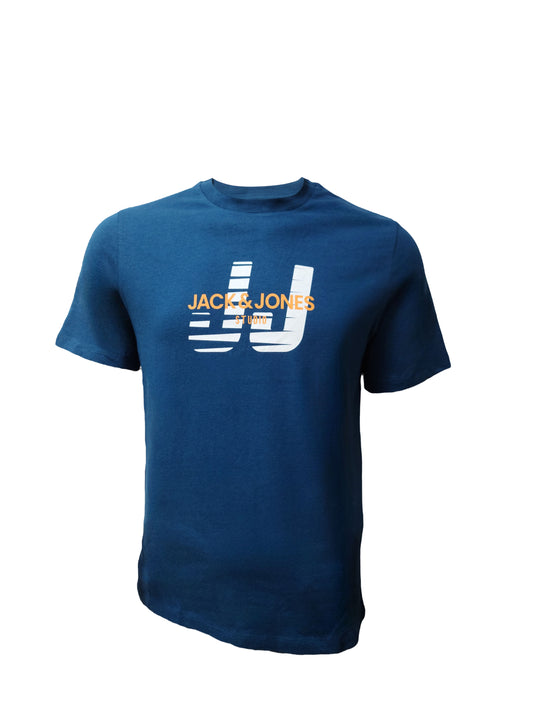 Blue Jack & Jones t-shirt with white JJ Studio print – size M unisex casual wear