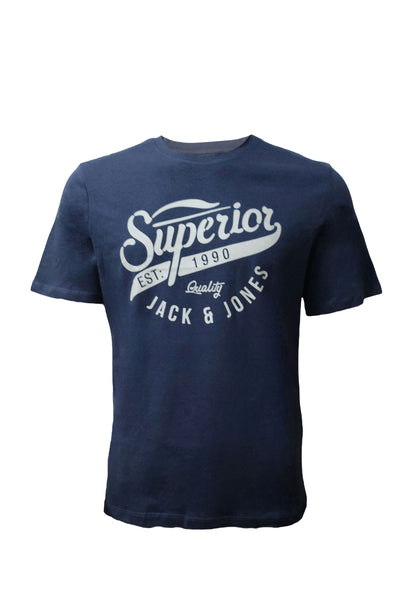 Blue Jack & Jones t-shirt with “Superior EST 1990” print – unisex L size casual wear