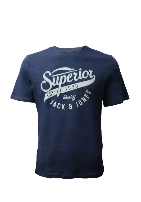 Blue Jack & Jones t-shirt with “Superior EST 1990” print – unisex L size casual wear