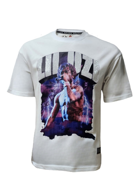 Unisex white T-shirt featuring Lil Uzi design in purple and black by HARDSOAD